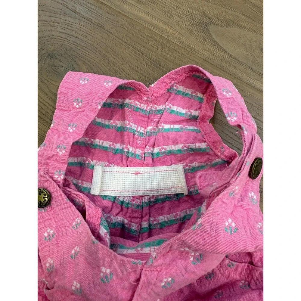 Vtg Oshkosh Overalls Romper 12 months Pink Cotton denim vestbak Floral Retro